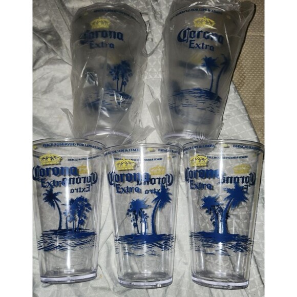 Set of 5 Corona Extra Plastic Pint Cups 16oz Palm Tree Logo New Barware - Picture 1 of 7
